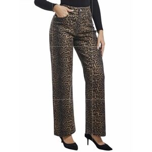Ettelo Coffee Leopard Print Denim Jeans Women's Size 14 NEW Boho Preppy Office